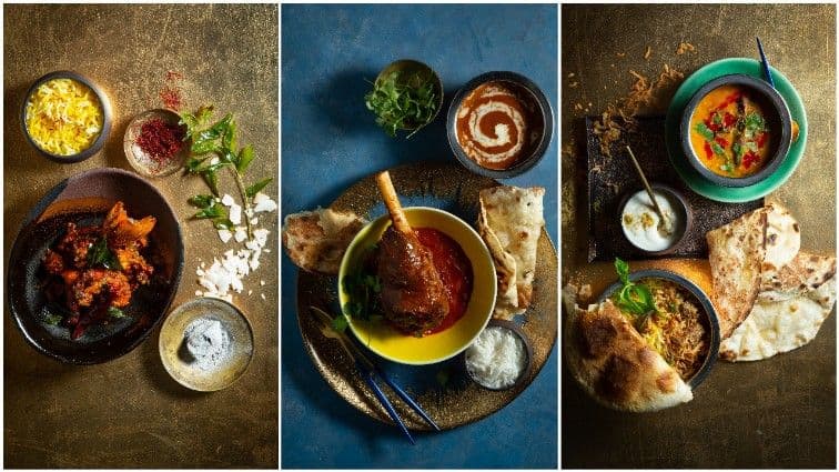 Collage of Authentic Bombay and Indian dishes in a fine dine setting