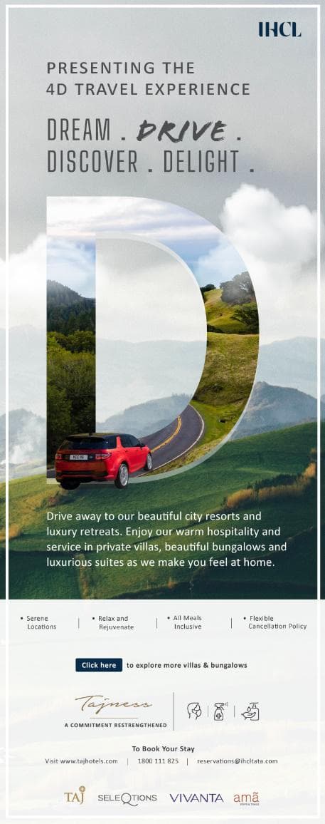 Dream, Drive, Discover, Delight banner presenting a new offering from Indian Hotels Company